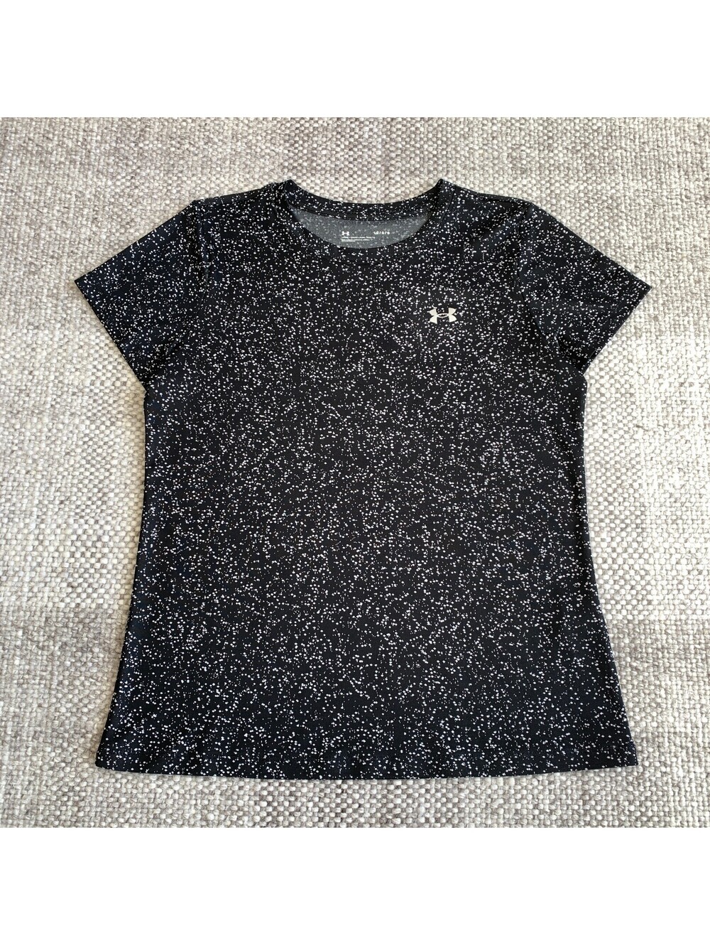 Under Armour Women's Loose Fit Short Sleeve T-Shirt Black with White Speckles, L